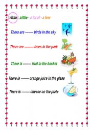 English Worksheet: a little - a few - a lot of