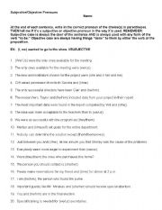English Worksheet: Subjective/Objective Pronoun Practice