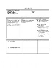 English Worksheet: Daily Lesson Plan Template