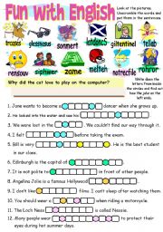 English Worksheet: FUN WITH ENGLISH 2 - COLOUR, BLACK AND WHITE VERSION AND ANSWER KEY