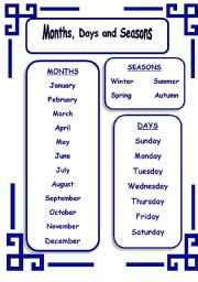 English Worksheet: Months,Days and Seasons