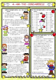 English Worksheet: A-AN-THE or ZERO ARTICLE