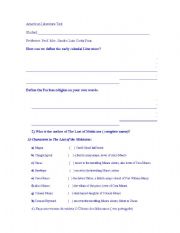 English Worksheet: America Literature Test