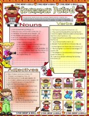 English Worksheet: GRAMMAR PATROL * NOUNS * VERBS * ADJECTIVES  - **EDITABLE**