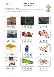 English Worksheet: I Know My Phonics Beginning Sounds 12/12