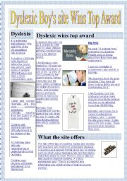 English Worksheet: dyslexic boy wins award