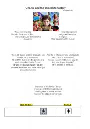 English worksheet: Charlie and the Chocolate Factory: reading comprehension about family 