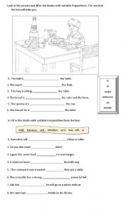 English Worksheet: prepositions and conjunctions