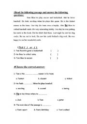 English Worksheet: reading test