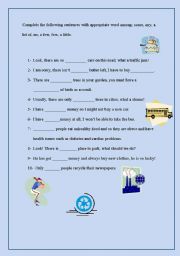 English Worksheet: many, a lot of, few, a few, a little , no