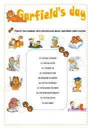 English Worksheet: Garfield daily routine 