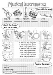 English Worksheet: Musical instruments