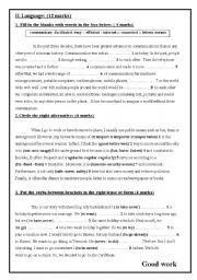 English Worksheet: A Mid - Term Test N 2 for 9th formers