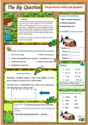 English Worksheet:  Do piranhas really eat people?   A science question   8