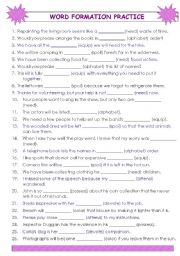 English Worksheet: WORD FORMATION PRACTICE