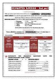English Worksheet: Reported Speech / Grammar guide + Activities - 2nd part (to be continued)