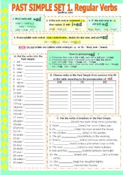 English Worksheet: PAST SIMPLE SET. PART 1. REGULAR VERBS # editable