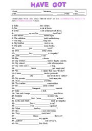 English Worksheet: Verb Have Got