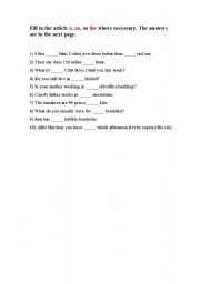 English Worksheet: Article Exercises
