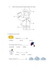 English worksheet: clothes and weather guide