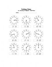 English Worksheet: Telling the time worksheet 01