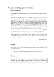 English Worksheet: A moment for writing: give your opinion (Twilight series)