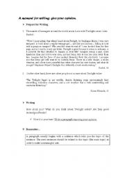 English worksheet: A moment for writing: give your opinion (Twilight series)