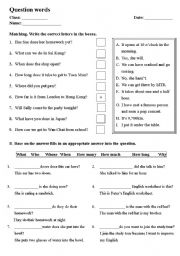 English Worksheet: Question words