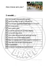 English Worksheet: How brave are you?