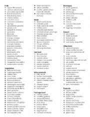English Worksheet: Vocabulary List Food