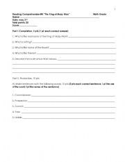 English worksheet: Quiz for The King of Mazy May Reading