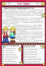 English Worksheet: AM-IS-ARE *** THE TWINS *** (Reading-Grammar)