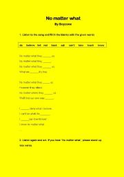 English worksheet: Song: No matter what