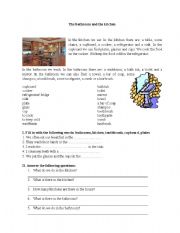 English worksheet: The kitchen and the bathroom