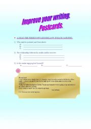 English Worksheet: IMPROVE YOUR WRITING POSTCARDS