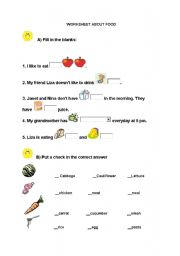 English worksheet: worksheet about food
