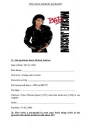 English Worksheet: Michael Jacksons life
