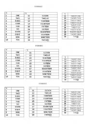 English Worksheet: numbers