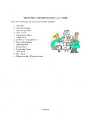 English worksheet: Jobs in the hospital