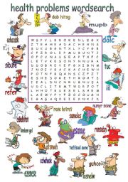 English Worksheet: Health Problems Wordsearch