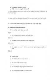 Worksheet Conditional I and II, Passive voice, Reported Speech