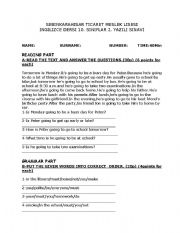 English Worksheet: 10th grade 1.english exam 