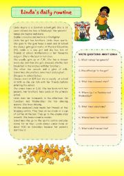 English Worksheet: Lindas daily routine