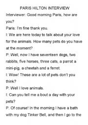 English worksheet: Paris Hilton interview