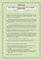 English Worksheet: Distance Learning