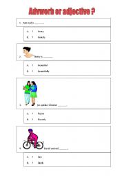 English worksheet: Adverb or adjectives