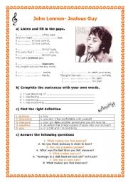English Worksheet: John Lennon jealous guy