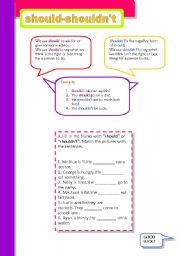 English Worksheet: should or shouldnt ( 2 pages + answer key )