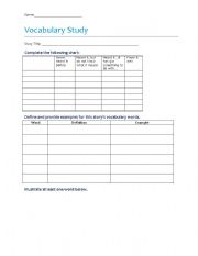 English Worksheet: Vocabulary Study