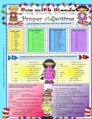 English Worksheet: Fun with words- proper adjectives